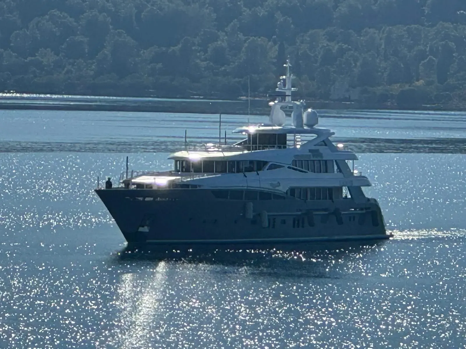 Rossinavi 46-metre motor yacht freshly repainted in metallic grey on the travel lift at the Trogir facility.